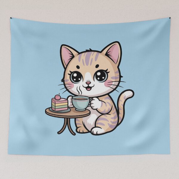 Item preview, Cute Kawaii Cat - Tea and Cake designed and sold by WikaKowalczyk.