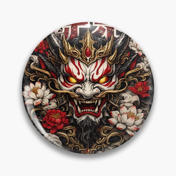 Item preview, Fierce Oni Demon Mask & Lotus Flowers | Japanese Tattoo Streetwear designed and sold by saamessart.