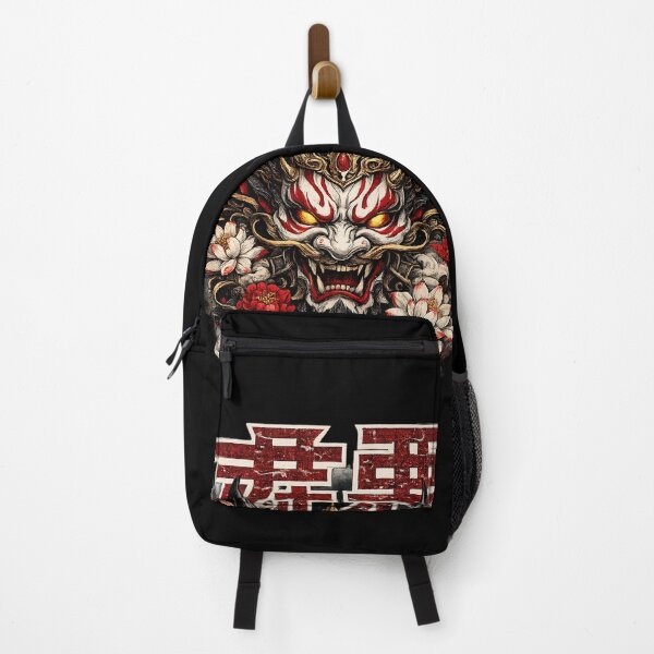 Item preview, Fierce Oni Demon Mask & Lotus Flowers | Japanese Tattoo Streetwear designed and sold by saamessart.