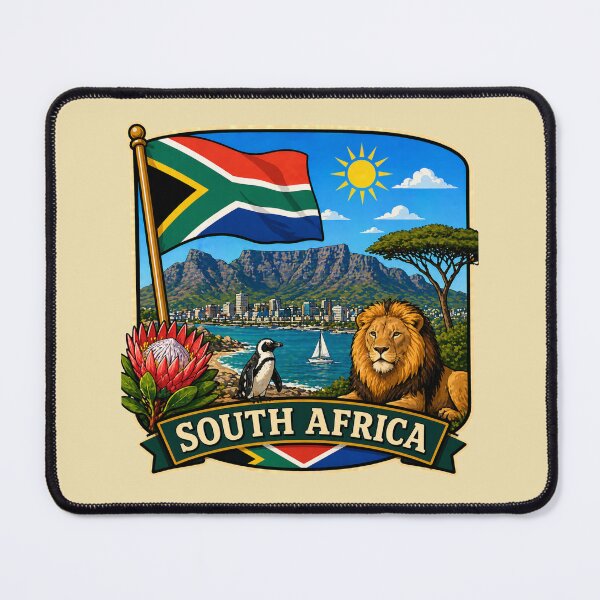 Item preview, South Africa with Flag, Table Mountain and Wildlife designed and sold by Myra365Art.