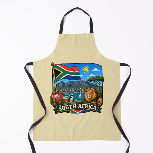 Item preview, South Africa with Flag, Table Mountain and Wildlife designed and sold by Myra365Art.