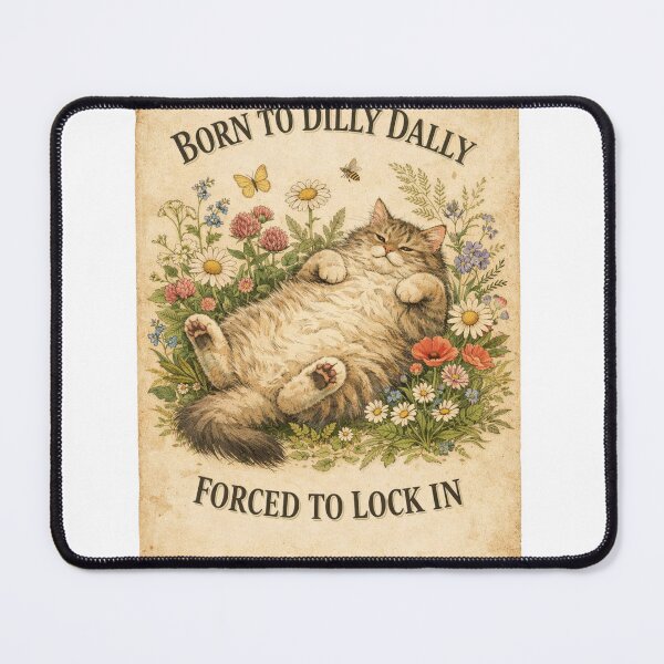 Item preview, Born To Dilly Dally Forced To Lock In Retro Botanical Cat designed and sold by Print Loft.