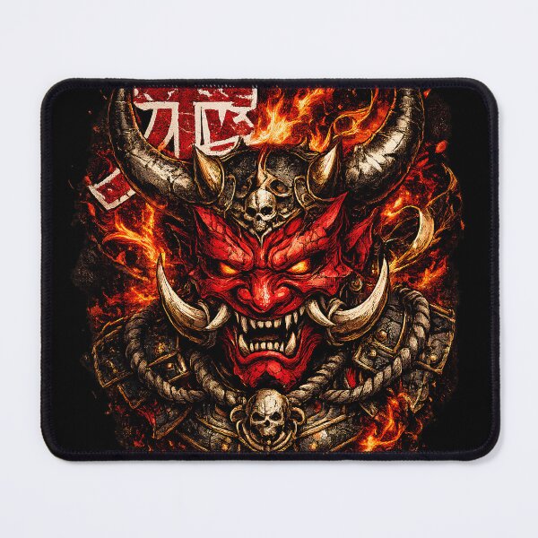 Item preview, Infernal Oni Mask – Japanese Demon Fire Tattoo Streetwear Design designed and sold by saamessart.