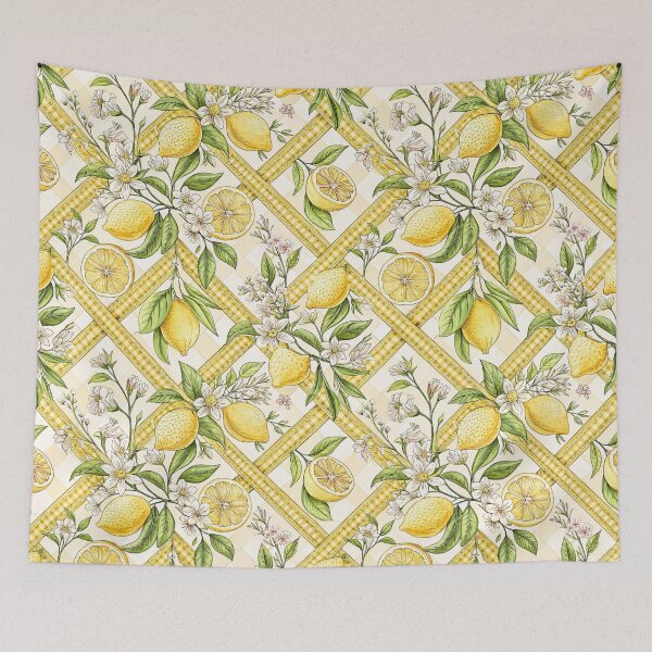Item preview, Lemon Blossom Gingham Trellis Pattern designed and sold by Petal & Pattern Co.