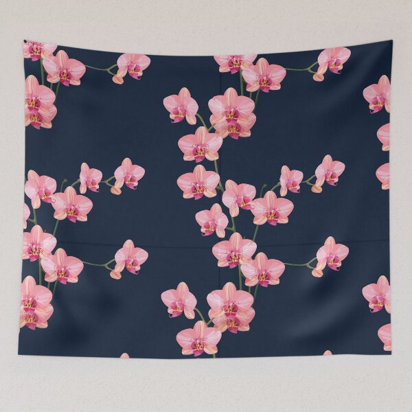 Item preview, Pink Orchid Pattern on Midnight Blue – Tropical Floral Elegance designed and sold by obstinator.