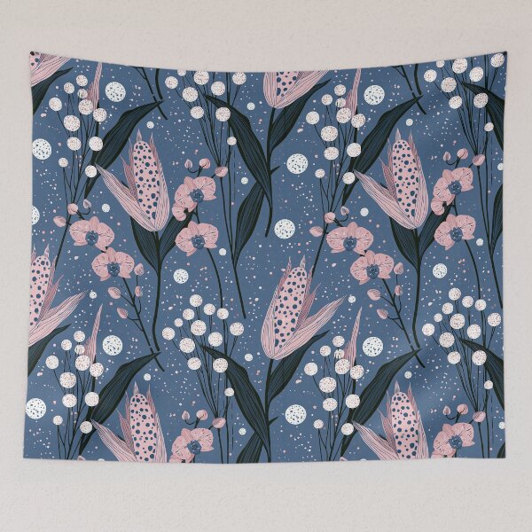 Item preview, Dreamy Botanical Garden Pattern – Blue Floral Fantasy Illustration designed and sold by obstinator.