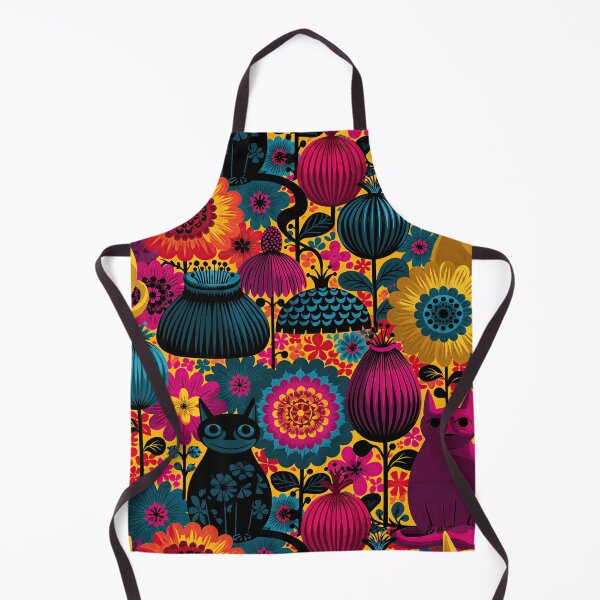 Item preview, Funky Retro Cats & Flowers – Colorful 70s Scandinavian Pattern designed and sold by obstinator.