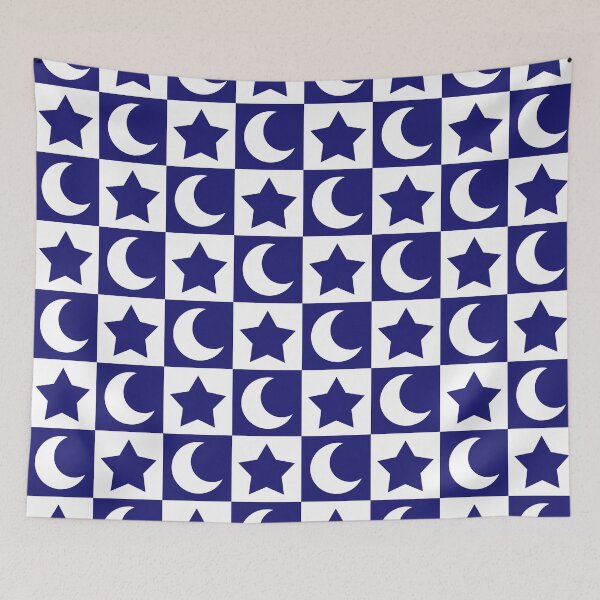 Item preview, Midnight blue & white crescent moon and star mosaic designed and sold by Mint + Midnight.