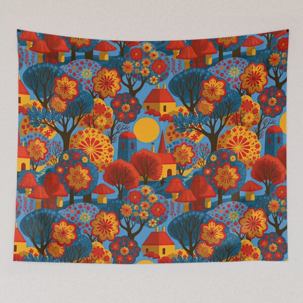 Item preview, Retro Folk Art Forest – Scandinavian Woodland Floral Pattern designed and sold by obstinator.
