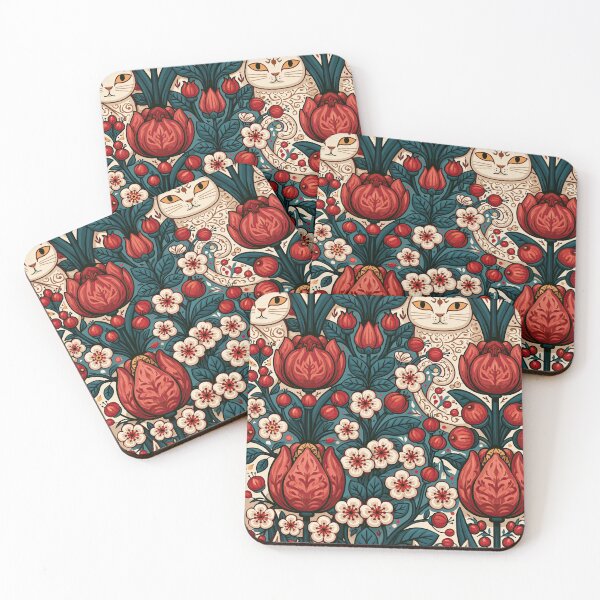Item preview, Scandinavian Folk Art Cats & Tulips – Nordic Botanical Pattern designed and sold by obstinator.