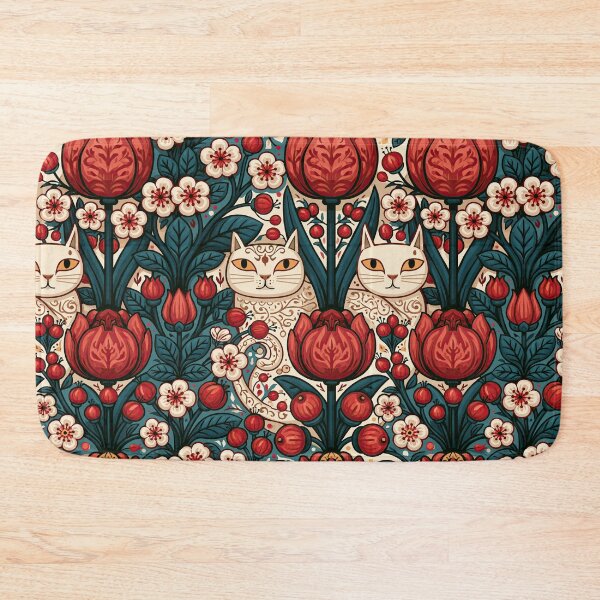 Item preview, Scandinavian Folk Art Cats & Tulips – Nordic Botanical Pattern designed and sold by obstinator.