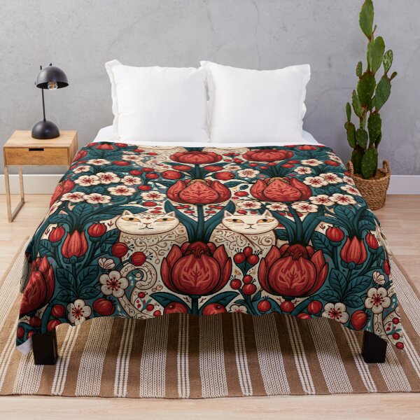 Item preview, Scandinavian Folk Art Cats & Tulips – Nordic Botanical Pattern designed and sold by obstinator.