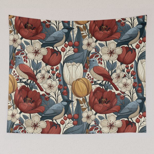 Item preview, Nordic Songbirds & Wildflowers – Scandinavian Botanical Pattern designed and sold by obstinator.