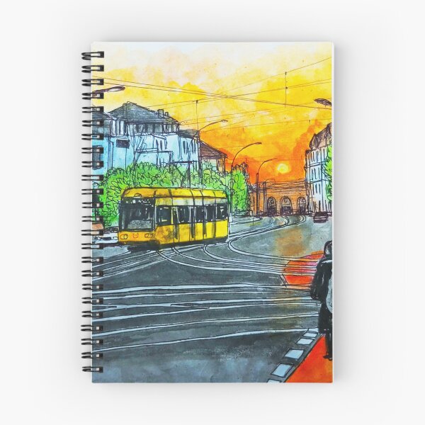 Item preview, Albertplatz at sunset – Dresden Neustadt Tram Urban Sketch designed and sold by UMA Urban Sketch.