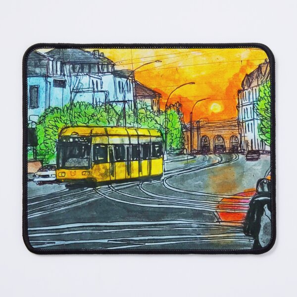 Item preview, Albertplatz at sunset – Dresden Neustadt Tram Urban Sketch designed and sold by UMA Urban Sketch.