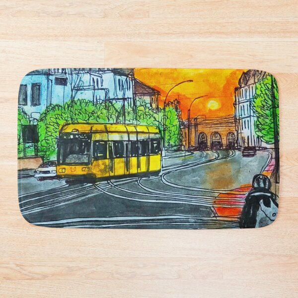 Item preview, Albertplatz at sunset – Dresden Neustadt Tram Urban Sketch designed and sold by UMA Urban Sketch.