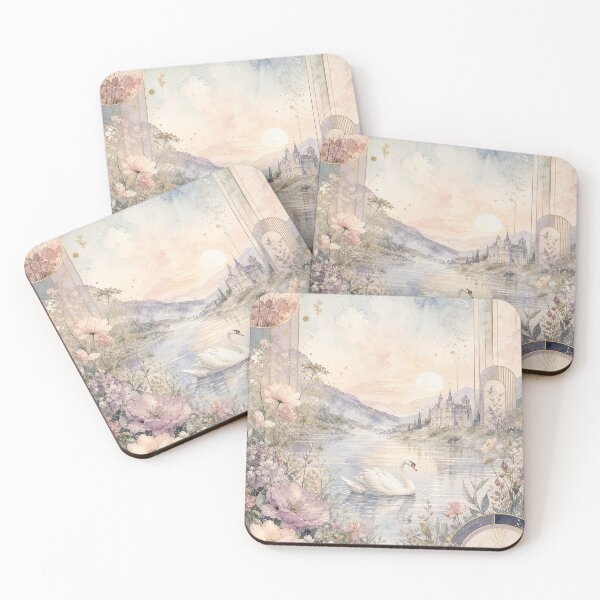 Item preview, Dreamy Swan Lake Watercolor Landscape designed and sold by ArtStyleAlice.