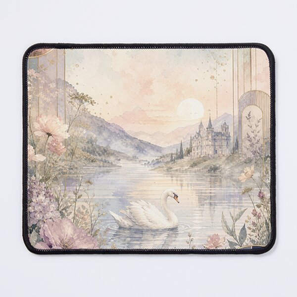 Item preview, Dreamy Swan Lake Watercolor Landscape designed and sold by ArtStyleAlice.