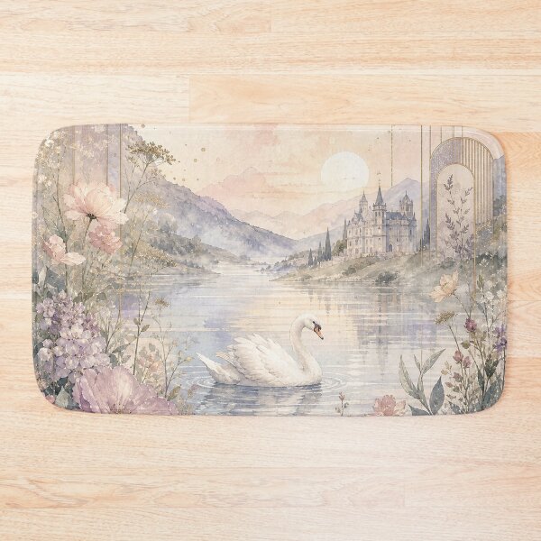 Item preview, Dreamy Swan Lake Watercolor Landscape designed and sold by ArtStyleAlice.
