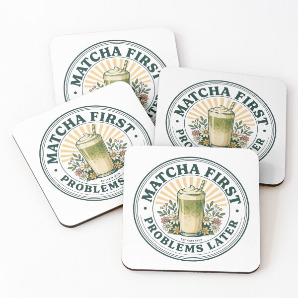 Artikelvorschau, Erst Matcha, dann Probleme – Lustiges Retro-Café-Design für Matcha-Liebhaber entworfen und verkauft von ArcticFoxStudio.