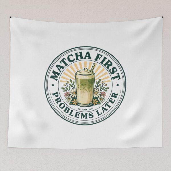 Item preview, Matcha First, Problems Later – Funny Iced Matcha Lover Retro Café Design designed and sold by ArcticFoxStudio.