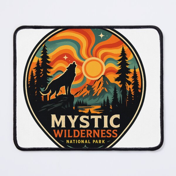 Item preview, Mystic Wilderness National Park - Retro Wolf Howling Sunset designed and sold by HumeThreads.
