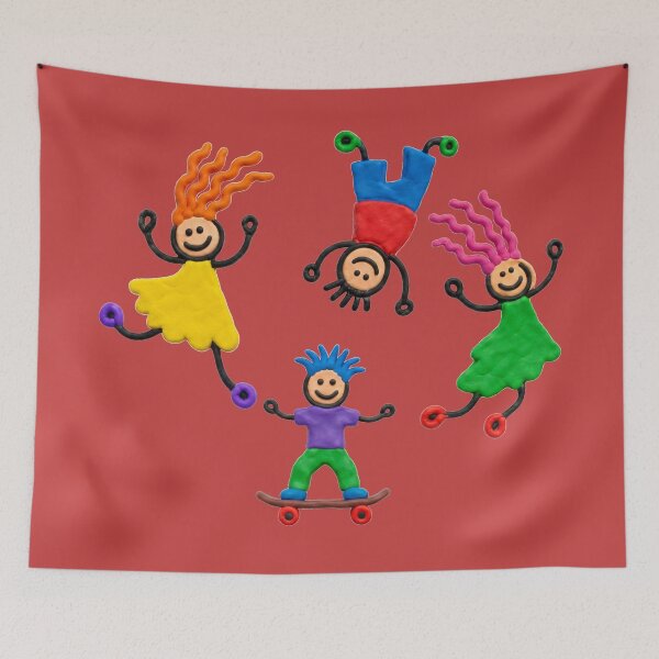 Item preview, Happy Colorful Plasticine Clay Stick Figures Jumping and Skating designed and sold by puzzell.