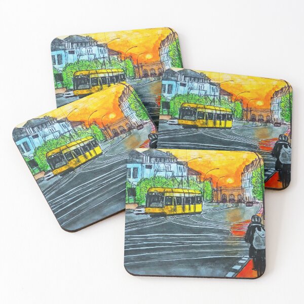 Item preview, Albertplatz at sunset – Dresden Neustadt Tram Urban Sketch designed and sold by UMA Urban Sketch.