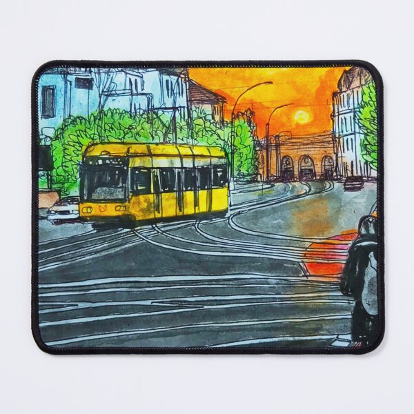 Item preview, Albertplatz at sunset – Dresden Neustadt Tram Urban Sketch designed and sold by UMA Urban Sketch.