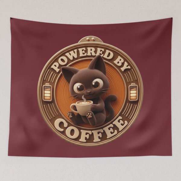 Item preview, Cute Cat Powered by Coffee – Cozy Kawaii Coffee Lover Aesthetic Design designed and sold by MartBook.
