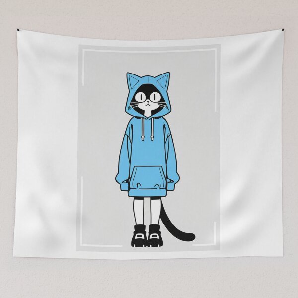 Item preview, Cat - Cyan Hoodie Black Face White Muzzle designed and sold by DoodyPets.