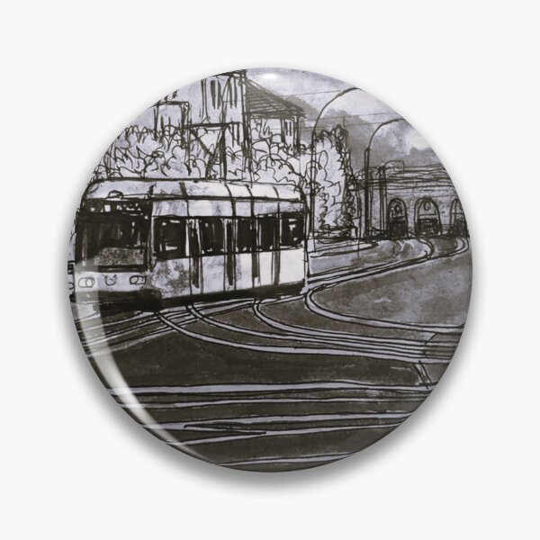 Item preview, Albertplatz in black and white – Dresden Neustadt Tram Ink Urban Sketch designed and sold by UMA Urban Sketch.