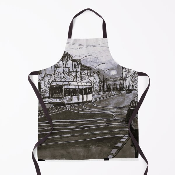 Item preview, Albertplatz in black and white – Dresden Neustadt Tram Ink Urban Sketch designed and sold by UMA Urban Sketch.