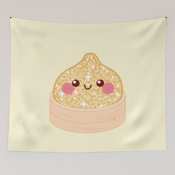 Item preview, Kawaii Golden Glitter Squishy Dumpling in a bamboo steamer basket designed and sold by EmeraldeaArt.