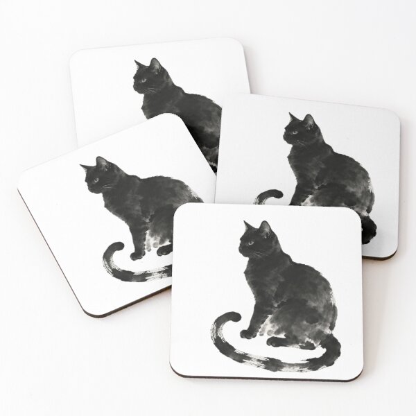 Item preview, Elegant Black Cat - Minimalist Chinese Ink Wash Art designed and sold by Enchanting East.