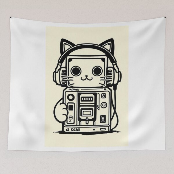 Item preview, Cat - Green Walkman Retro designed and sold by DoodyPets.