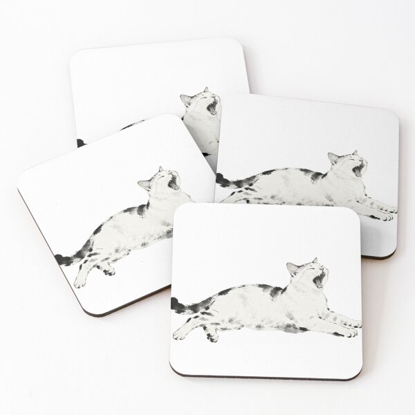 Item preview, White Cat Stretching - Chinese Ink Art designed and sold by Enchanting East.