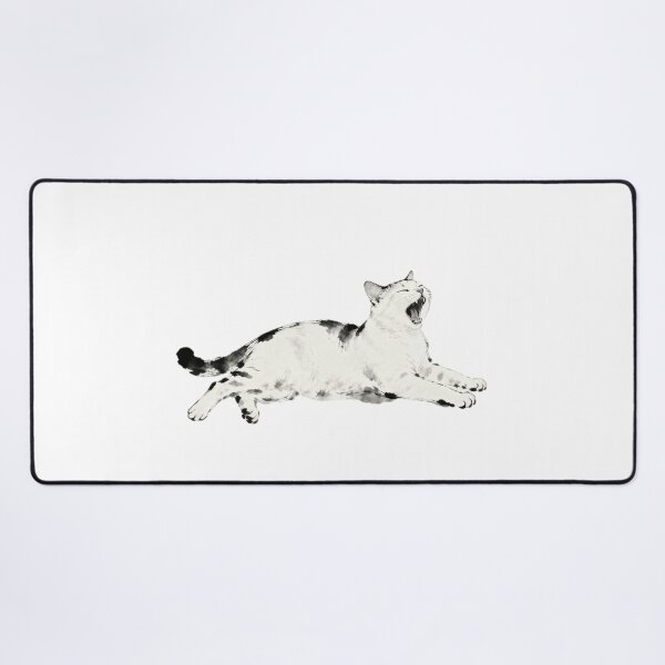 Item preview, White Cat Stretching - Chinese Ink Art designed and sold by Enchanting East.