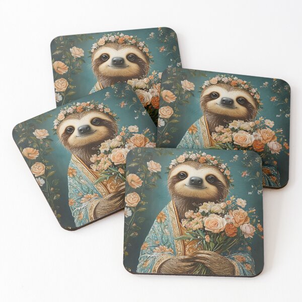 Item preview, Sloth in Floral Robe Holding Beautiful Bouquets designed and sold by Artessie.