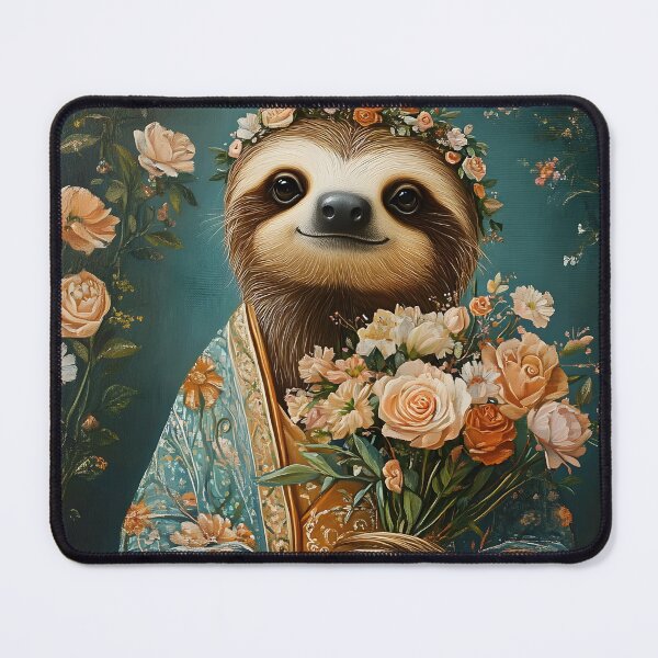 Item preview, Sloth in Floral Robe Holding Beautiful Bouquets designed and sold by Artessie.