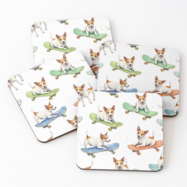 Item preview, Jack Russell Terrier on skateboard watercolor pattern designed and sold by Prints by Mat.
