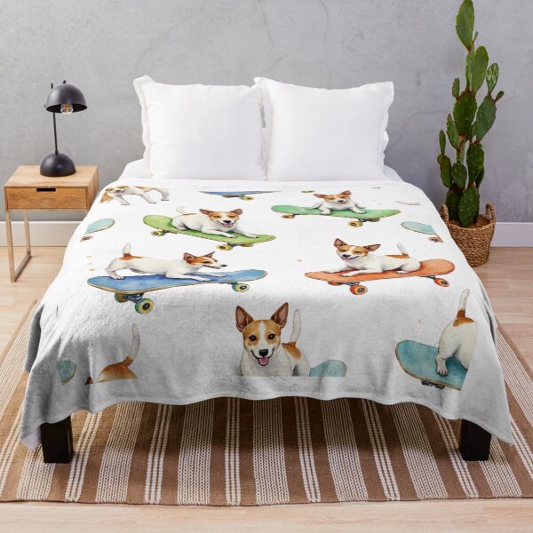 Item preview, Jack Russell Terrier on skateboard watercolor pattern designed and sold by Prints by Mat.