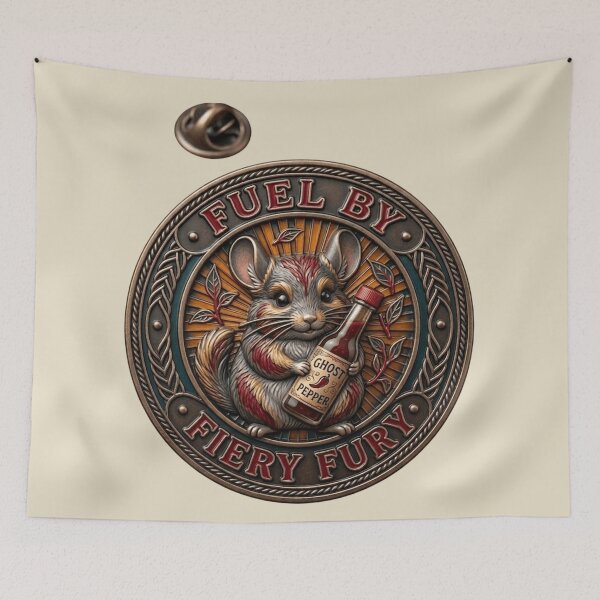 Item preview, Fuel by Fiery Fury Mouse with Hot Sauce – Spicy Humor Animal Badge Design designed and sold by MartBook.