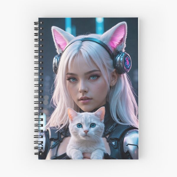 Item preview, Cyberpunk Neko Girl with Cute White Cat Neon Art designed and sold by UmSkelig834.