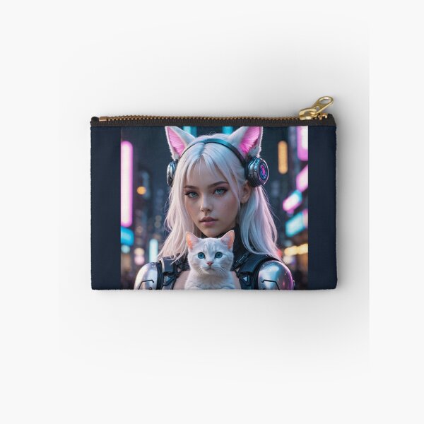 Item preview, Cyberpunk Neko Girl with Cute White Cat Neon Art designed and sold by UmSkelig834.