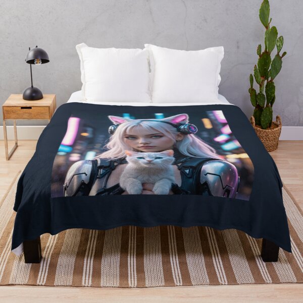 Item preview, Cyberpunk Neko Girl with Cute White Cat Neon Art designed and sold by UmSkelig834.