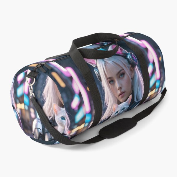 Item preview, Cyberpunk Neko Girl with Cute White Cat Neon Art designed and sold by UmSkelig834.