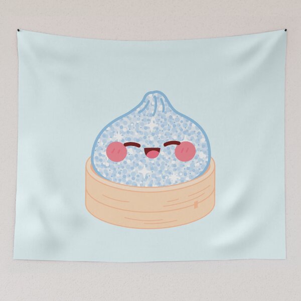 Item preview, Kawaii Blue Glitter Squishy Dumpling in bamboo steamer basket designed and sold by EmeraldeaArt.