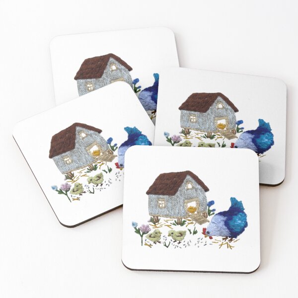 Item preview, Hand emmbroidered Farm Chicken Family Cottage Scene designed and sold by Alsa-Hand Embroidery.