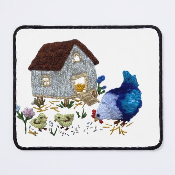 Item preview, Hand emmbroidered Farm Chicken Family Cottage Scene designed and sold by Alsa-Hand Embroidery.